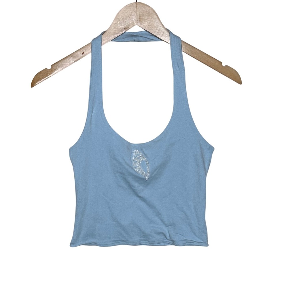 NWT Derek Heart Halter Tank Crop Top size Medium Light Blue